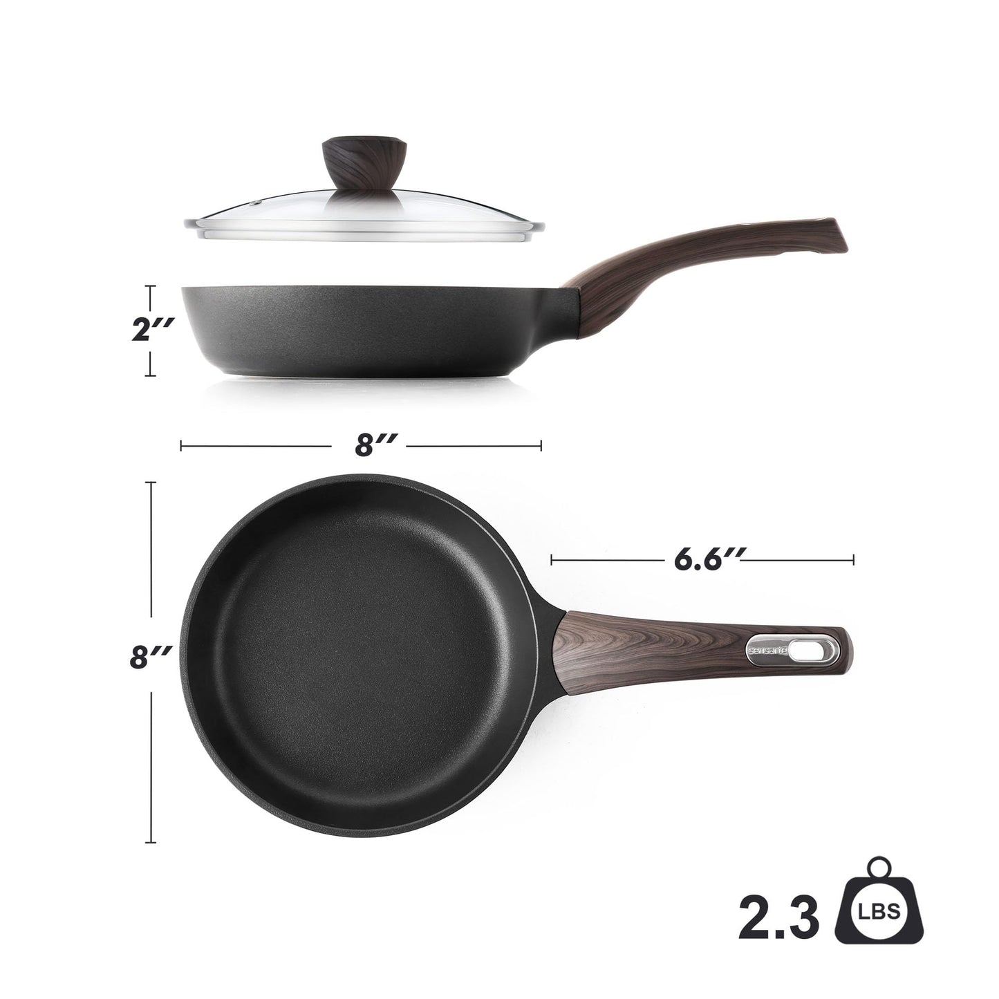SENSARTE Nonstick Frying Pan Skillet with Lid, 8inch Non Stick Pan Omelette Pans, Healthy Kitchen Cooking Chef's Pan with Cover, Free of Intentionally Added PFOA/PFOS, Induction Compatible, Black