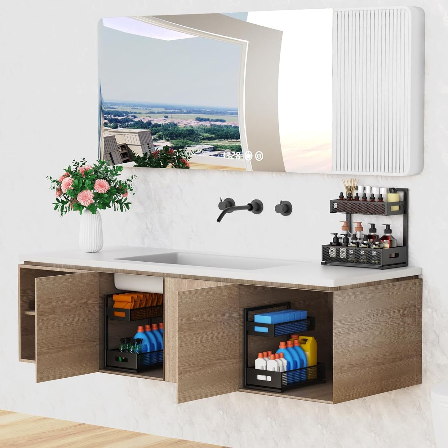 Petiza Under Sink Organizer - Adjustable Height 2-Tier Cabinet Storage with Sliding Drawers | Kitchen & Bathroom