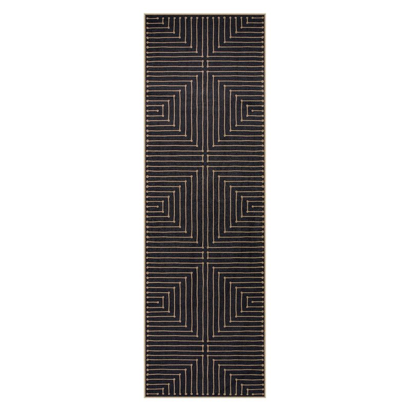 Lahome Neutral Geometric Kitchen Rugs, 2x8 Washable Entryway Hallway Runner Rug Non Slip, Farmhouse Rhombus Low Pile Non Shedding Black Indoor Outdoor Carpet Runner for Laundry Room