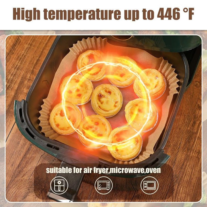 9.5 Inch Paper Air Fryer Liners Disposable,130 Pcs Square Air Fryer Parchment Liners, Suitable for 5-8 Qt,Non-stick &Oil-proof Parchment Paper for Frying