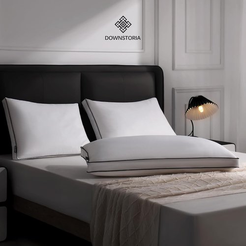 DOWNSTORIA King Size Feather Down Pillows - Luxury Hotel Collection, Soft & Fluffy Set of 2 (20x36 in)