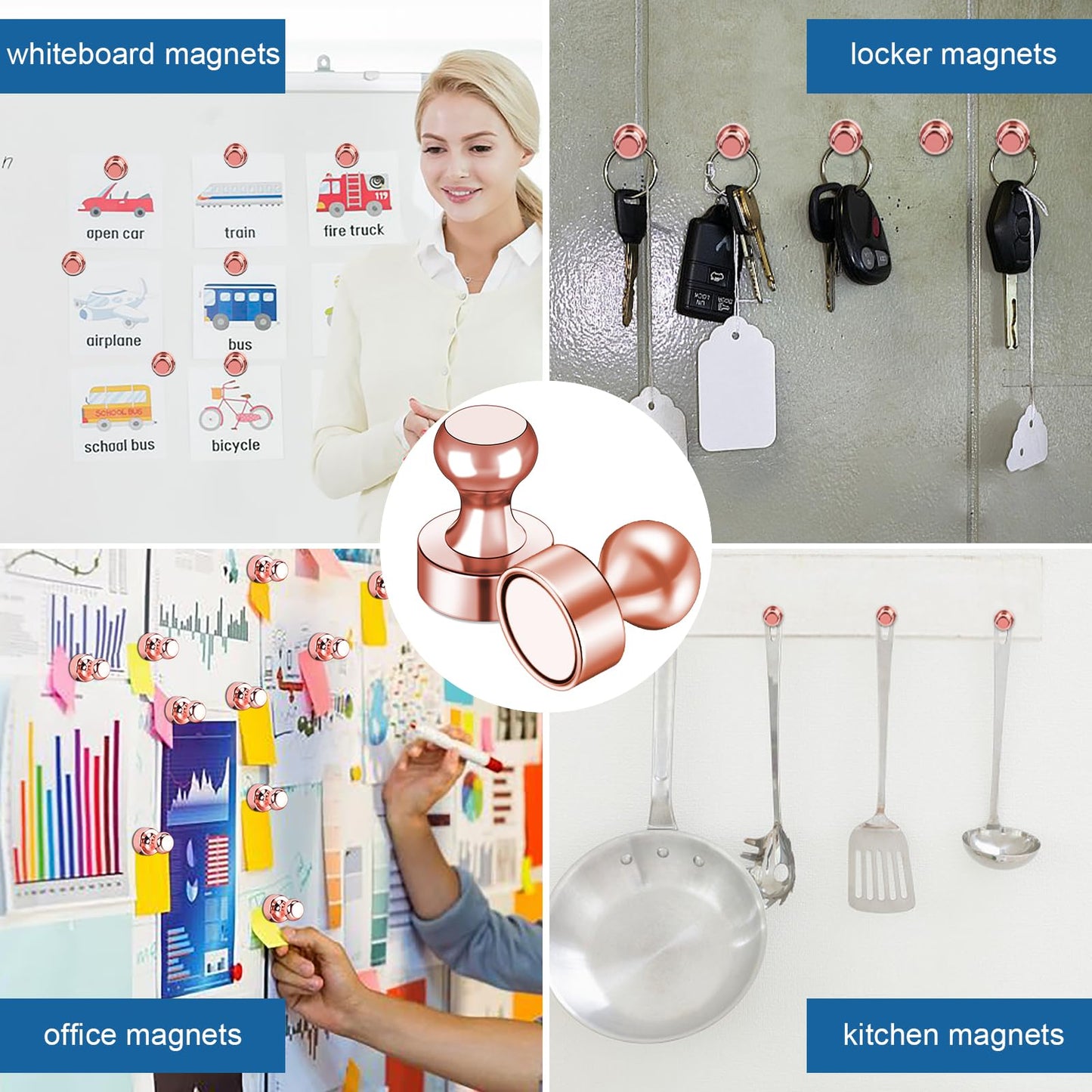 LOVIMAG 40 PCS Refrigerator Magnets, Strong Fridge Magnets for Whiteboard, Rose Gold Magnets Refrigerator Small Neodymium Magnet, Metal Push Pin Magnets for Fridge, Office, Classroom, Home,Kitchen