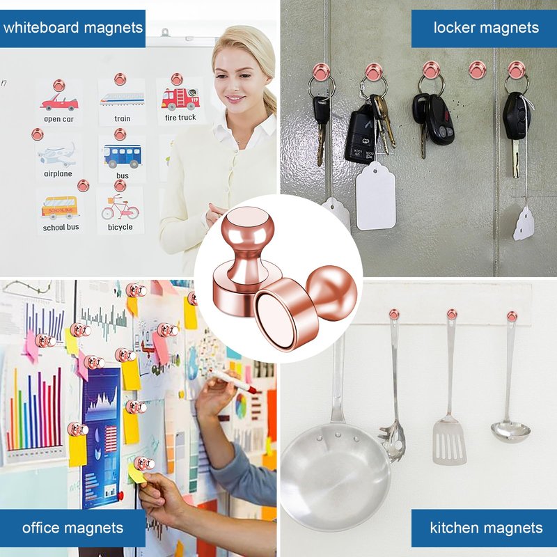 LOVIMAG 40 PCS Refrigerator Magnets, Strong Fridge Magnets for Whiteboard, Rose Gold Magnets Refrigerator Small Neodymium Magnet, Metal Push Pin Magnets for Fridge, Office, Classroom, Home,Kitchen