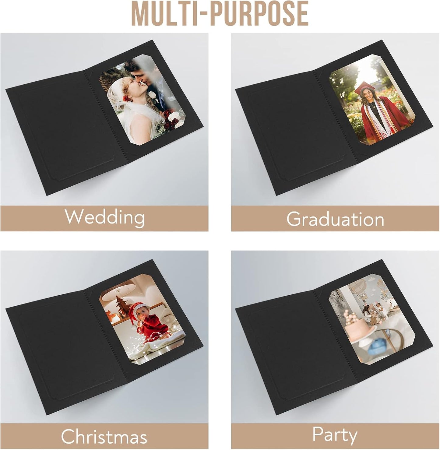 Golden State Art, Pack of 100, 6x8 or 8x10 Photo Folders, Cardboard Picture Frame, Paper Frame Cards, Greetings/Invitation Special Events: Graduation, Christmas, Wedding(Ivory)
