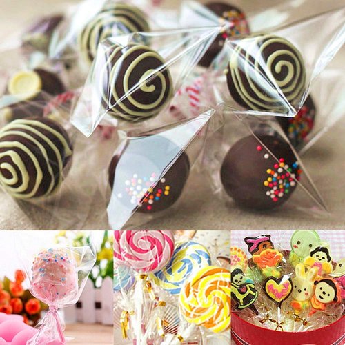 Augshy Cake Pop Bags, 300 Pcs Cellophane Treat Bags 3x5 with 300 Twist Ties 1.4 mils Thickness OPP Plastic Bags for Lollipop Candy Chocolate Cookie Wrapping Buffet