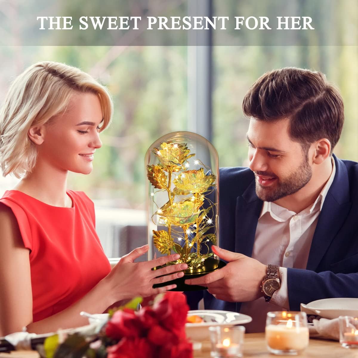 Birthday Gifts for Women,Beauty and the Beast Rose in Glass Dome,Preserved Rose with Warm Lights,Flower for Delivery Prime,Forever Flower Gifts for Women Mom Wife Girlfriend, Anniversary Birthday Gift