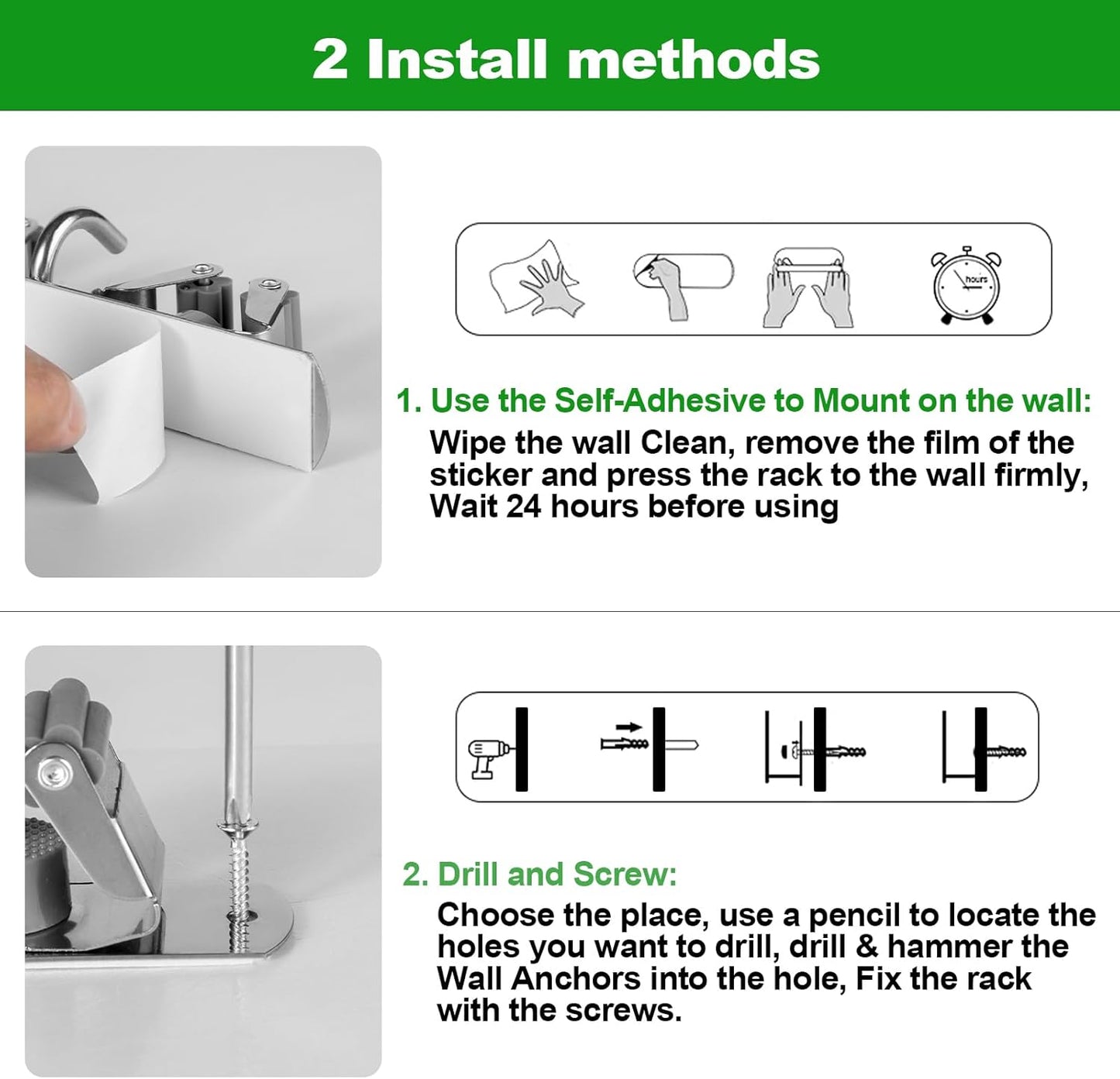 Voze Mop and Broom Holder - 3 Racks & 4 Hooks, Heavy-Duty Self-Adhesive Organizer for Home & Garage