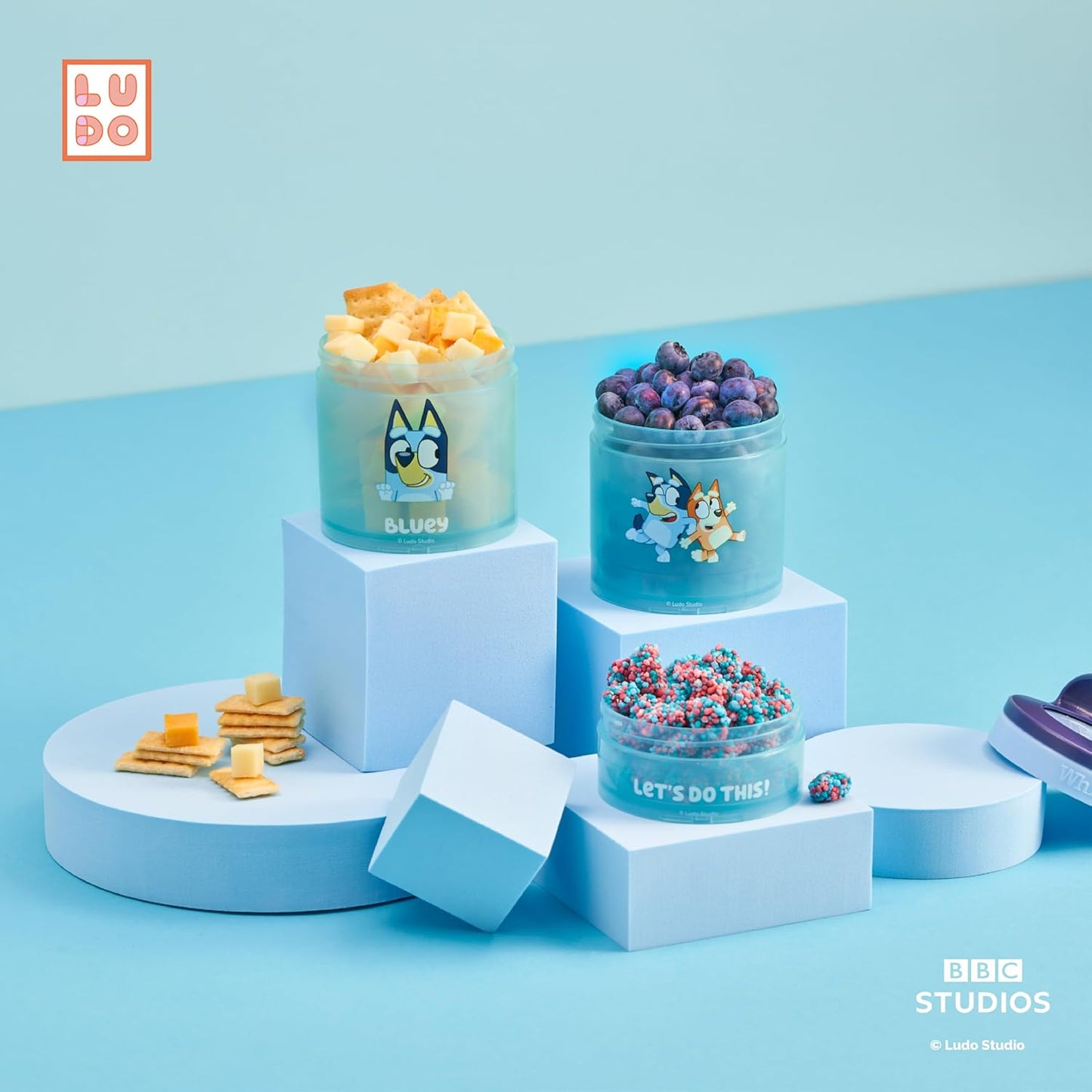 Whiskware Stackable Snack Containers - 3 Cup Set for Kids | Travel-Friendly, Cupholder Compatible, Bluey Design