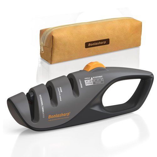 Bonlasharp 5-Angle Adjustable Knife Sharpener for Kitchen, Scissors & Pocket Knives – Precision 15°-24° Sharpening, Coarse & Fine Slots, Non-Slip Base, Ergonomic Handle, Safe & Easy to Use