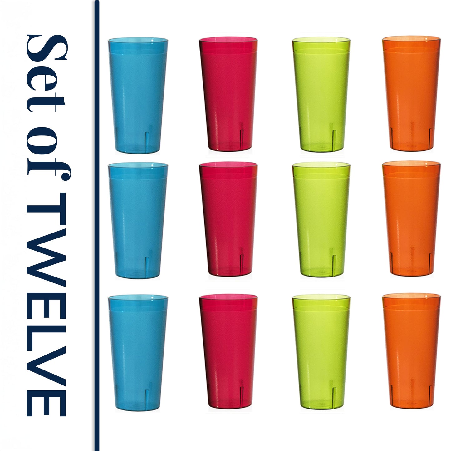 US Acrylic Café Plastic Reusable Tumblers (Set of 12) 32-ounce Iced-Tea Cups, Assorted | Value Set of Restaurant Style Drinking Glasses, Stackable, BPA-free, Made in the USA | Top-rack Dishwasher Safe