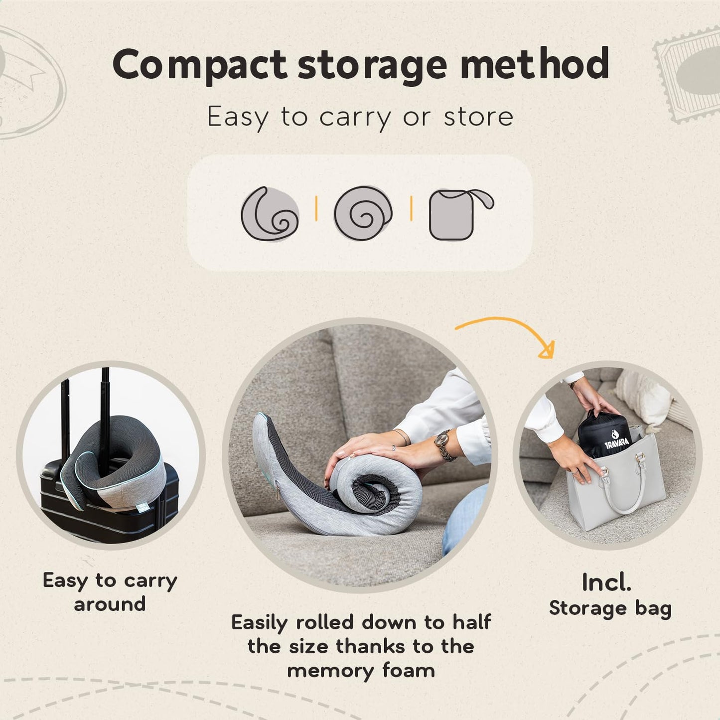 TRAVARA Neck Pillow Airplane - Travel Neck Pillow - Airplane Pillow with 360° Memory Foam Neck Support - Travel Pillow for Sleeping - Travel Pillows for Airplanes
