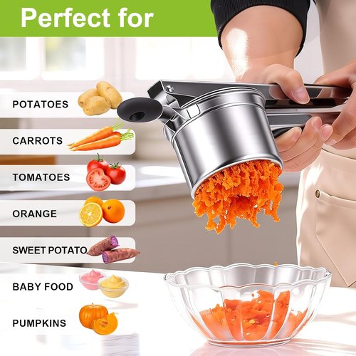**Skiennix Potato Ricer - Heavy Duty Stainless Steel Masher with Ergonomic Handle & 3 Discs**