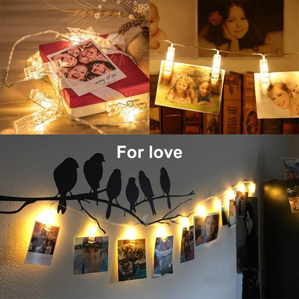 50 LED Dimmable Battery-Powered Photo String Lights with Remote - Warm White for Pictures & Cards