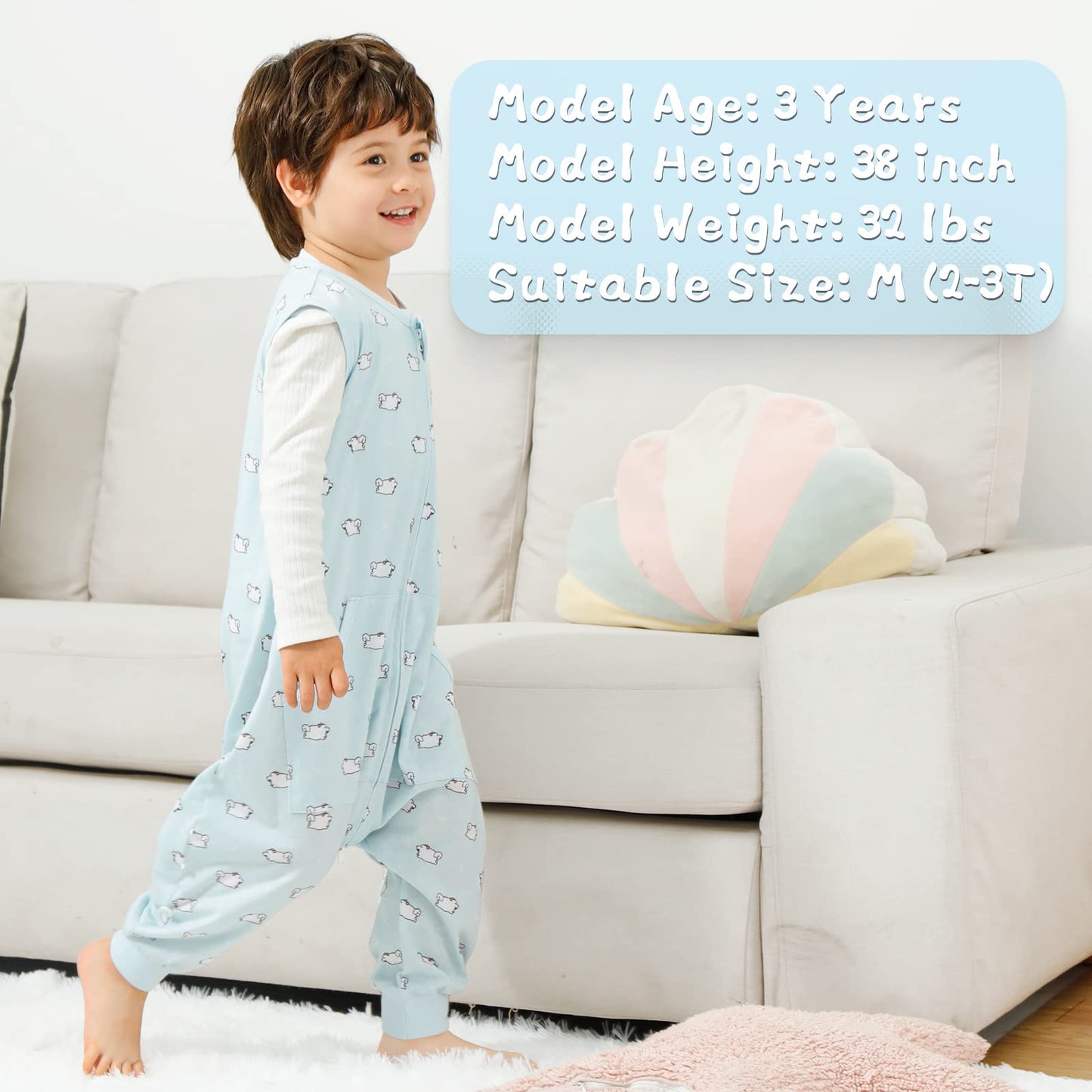 WONDAY Toddler Sleep Sack with Legs, Baby Sleeping Sack with Feet, 0.5TOG Thick Wearable Blanket 5t-7t