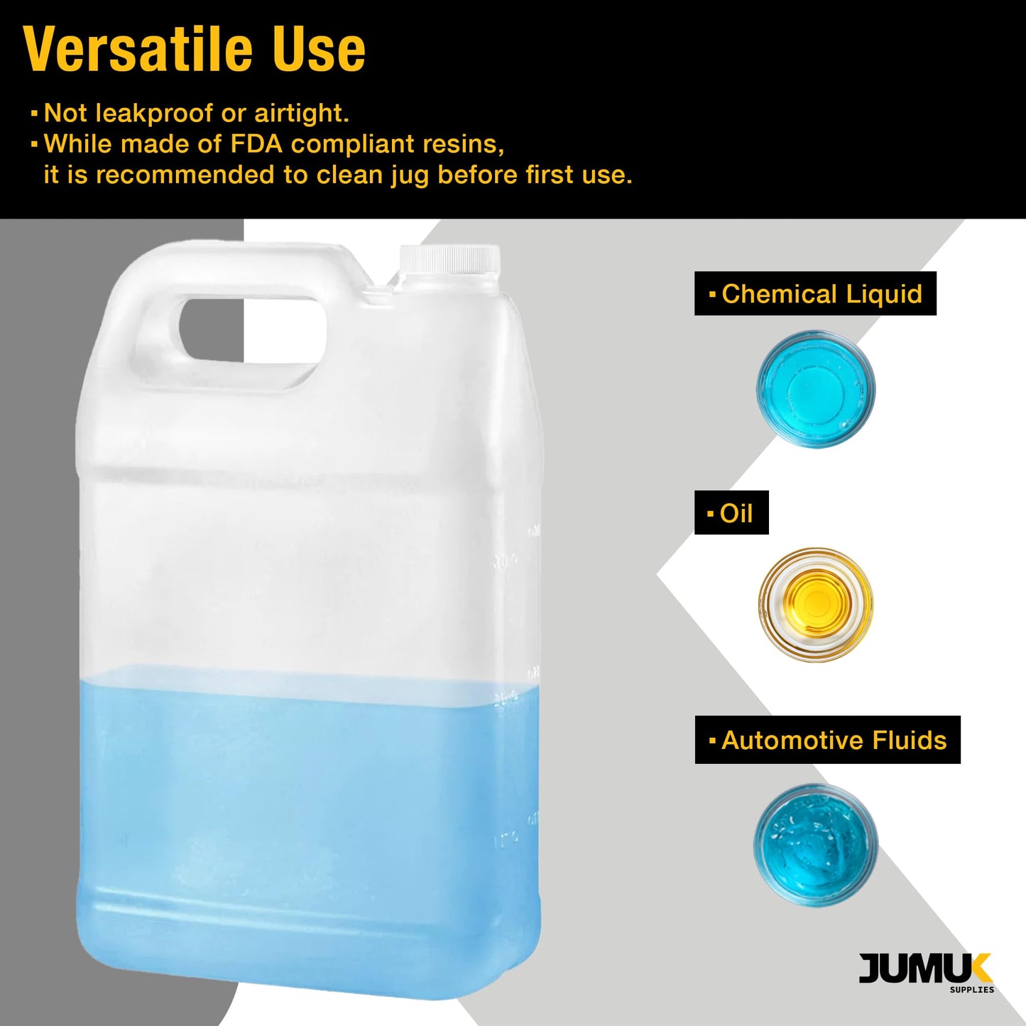 Jumuk Supplies 1 Gallon Plastic Jugs with Lids, Water Jugs Bottles Storage Containers with Ergonomic Handle, FDA compliant made in USA HDPE Container (1, Natural, 1 Gallon)