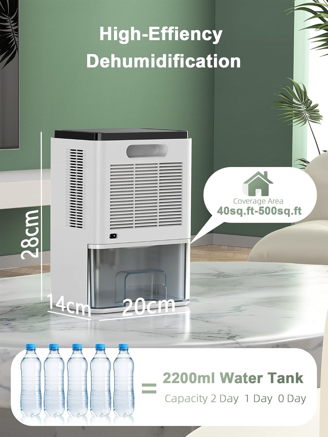 Skiennix Dehumidifier - 75 OZ Water Tank for Home | Quiet 500 sq.ft Unit with 12H Timer & LED Light