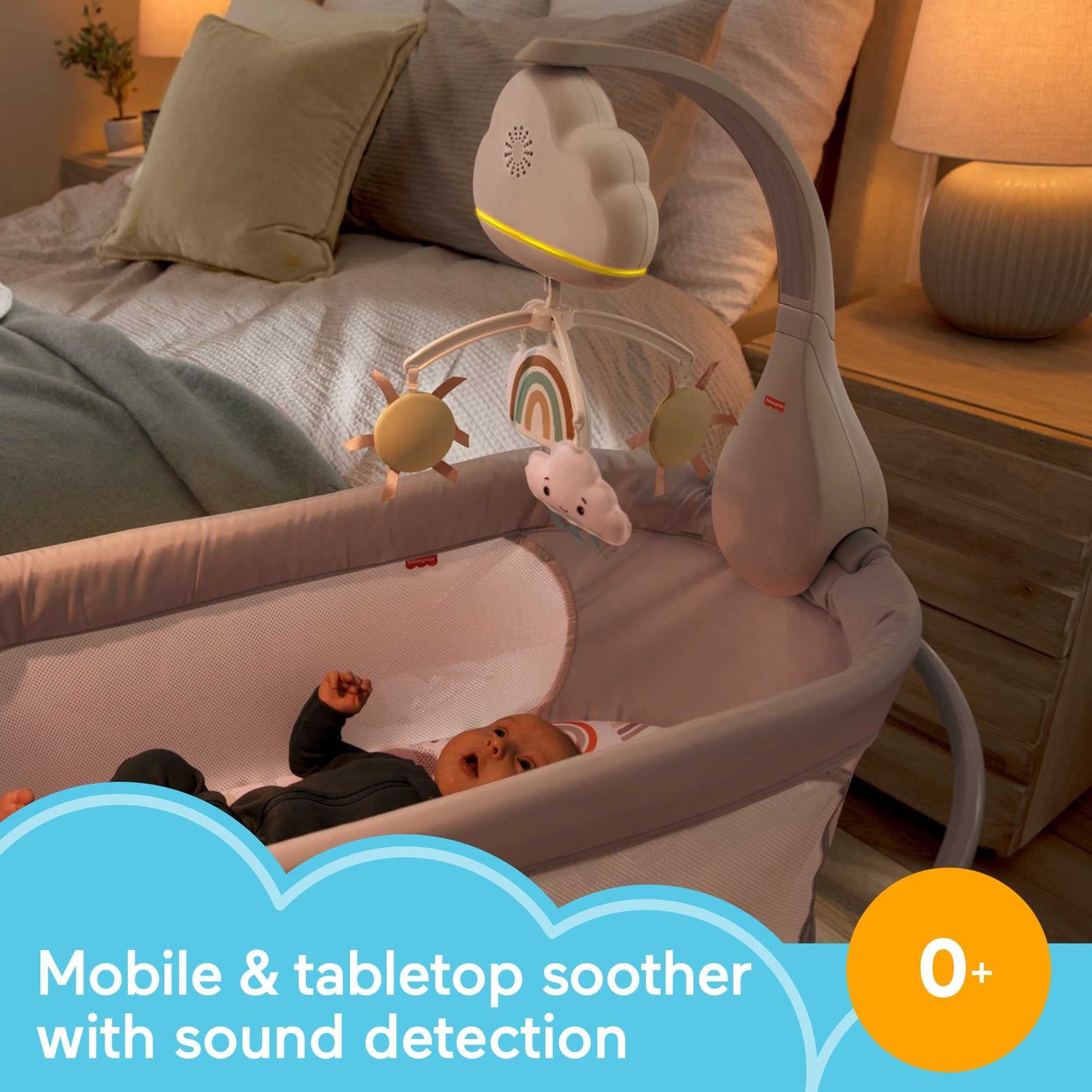 Fisher-Price Baby Toy Rainbow Showers Bassinet Mobile to Bedside Sound Machine with Music & Night Light for Newborn to Toddler Ages 0+ Months