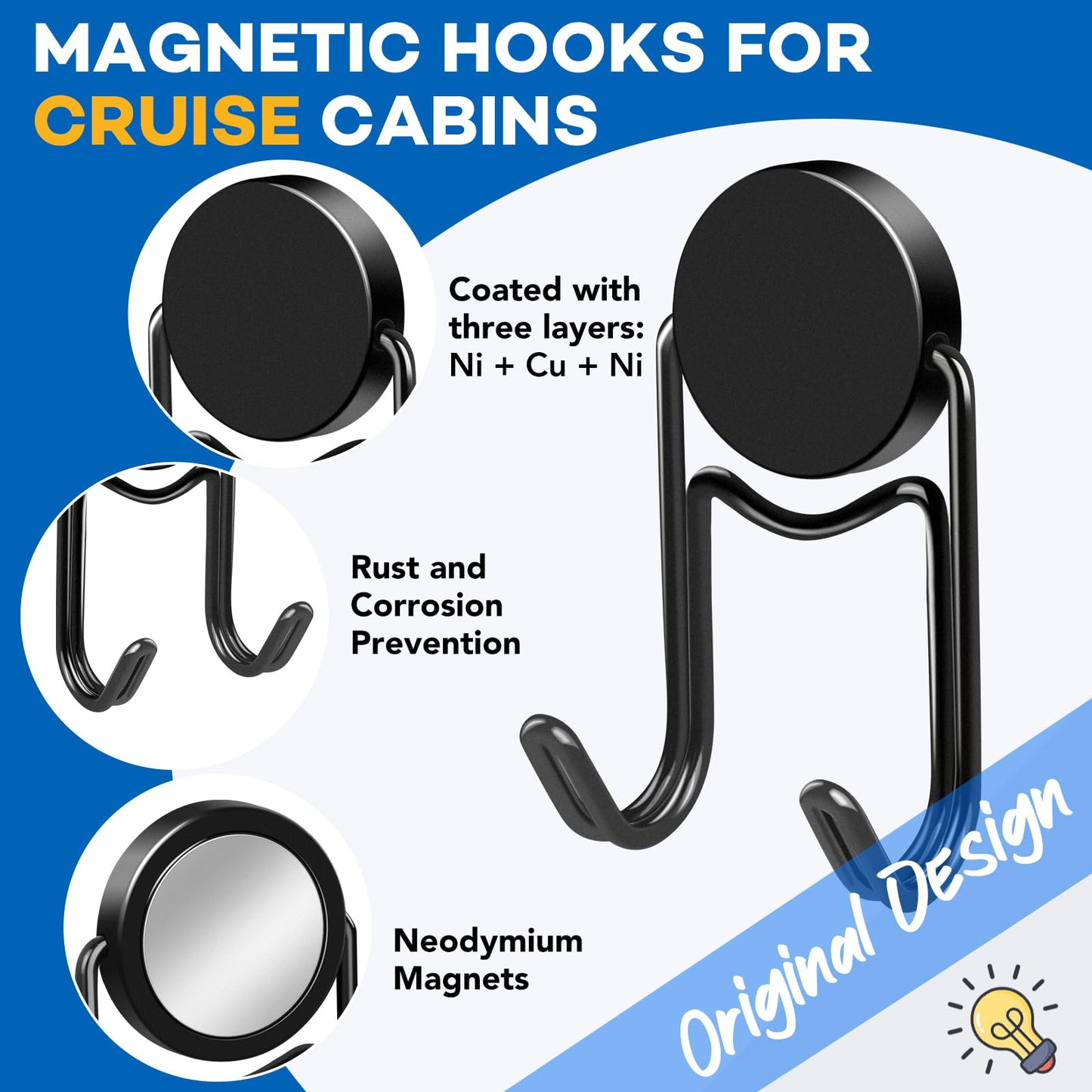 LOVIMAG Magnetic Hooks, 50lbs+ 2026 Cruise Cabin Ship Essentials Magnet Hook Heavy Duty Strong Magnets Refrigerator Fridge Hanging for Classroom Beach Vacation Kitchen Home Must Haves 5 Pcs (Black)