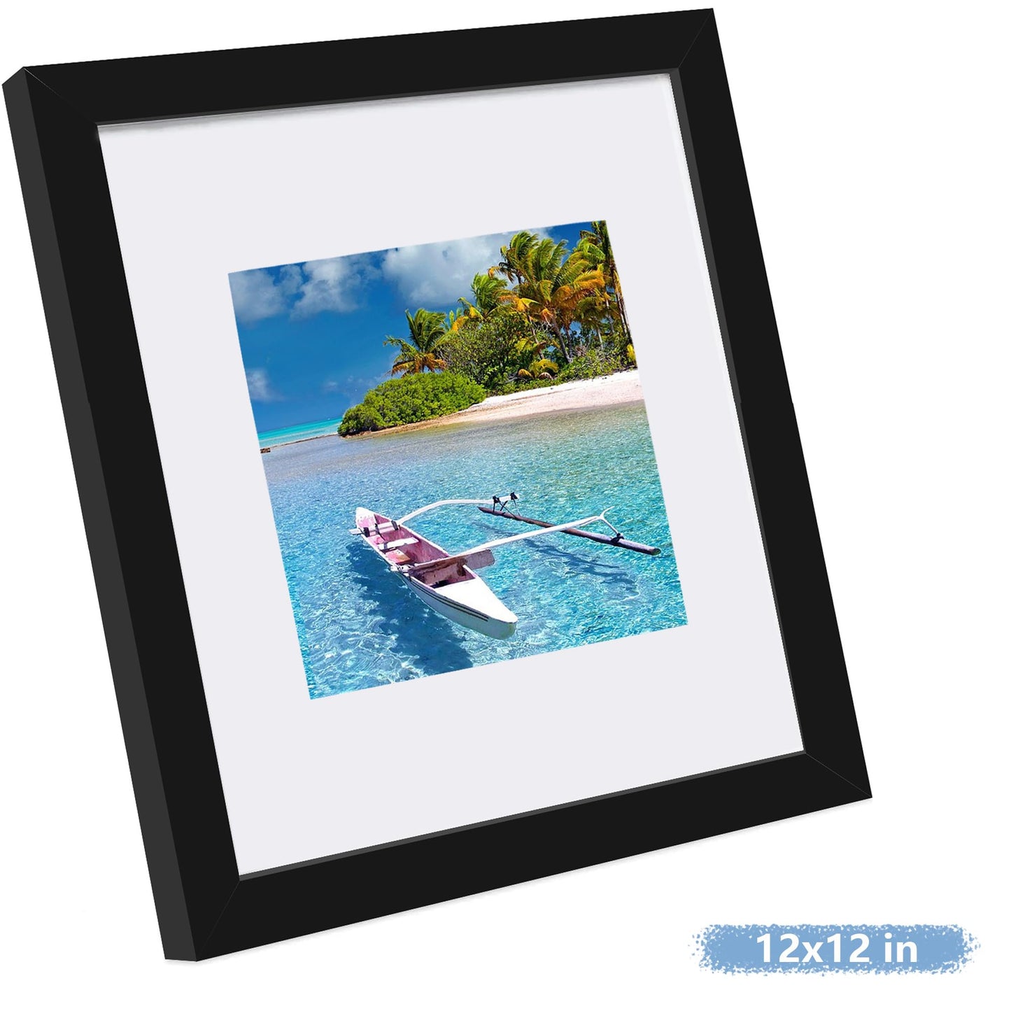 Picrit 12x12 Picture Frame Set of 7, Display 8 x 8 with Mat or 12 x 12 Without Mat, Photo Frames for Wall Mounting Display, Black.