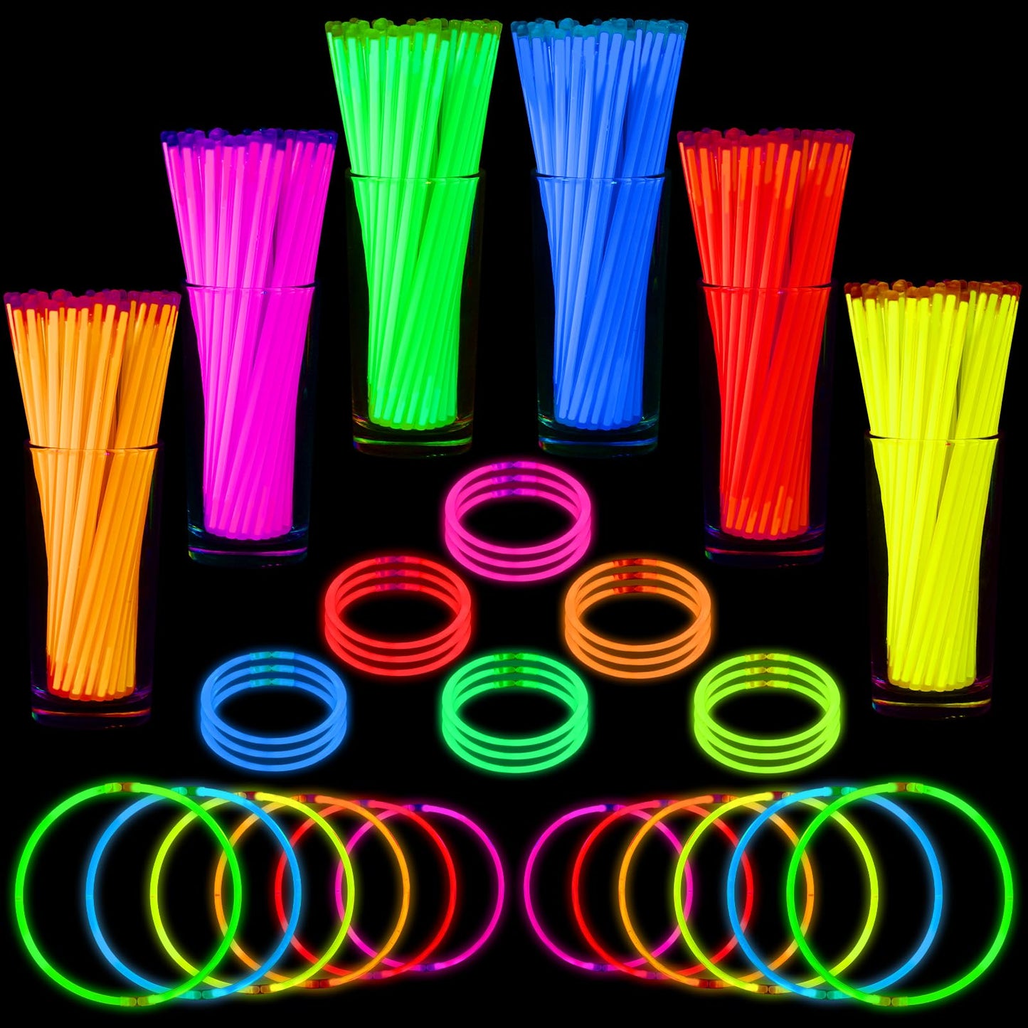 Mega-L 200 Pcs Glow Sticks Bulk Party Pack, Glow in the Dark Party Supplies, 8" Ultra Bright Glow Necklaces and Bracelets with Connectors for Neon Glow Birthday Pool Party, New Years Eve Party Favors
