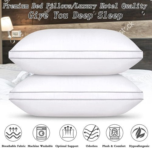 Hotel Collection Soft Standard Size Bed Pillows Set of 2 - Comfortable Down Alternative with Ergonomic Support for Back & Side Sleepers