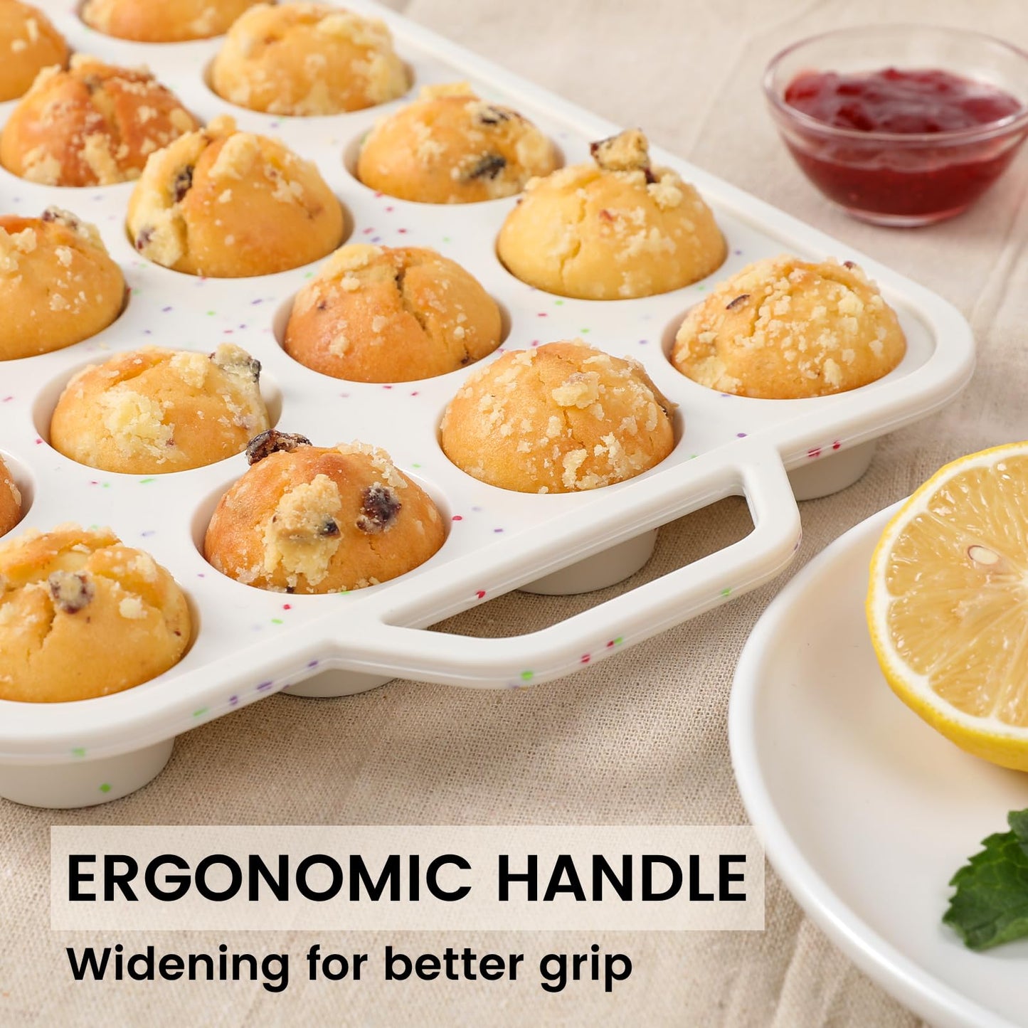 Vinino Mini Muffin Pan with Metal Reinforced Frame-2Pack, Silicone Cupcake Pan for Baking 24 Cup Mini Size, BPA Free Silicone Muffin Tray, Cupcake Baking Pan Molds for Oven Dishwasher Safe - Cream