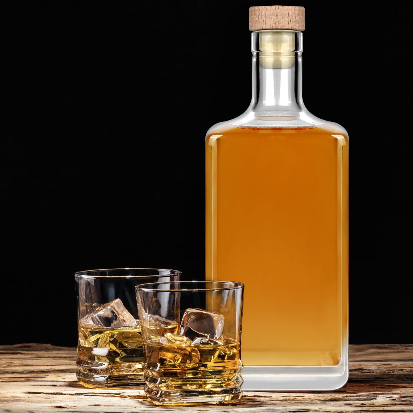 Liengoron 3Pack 16 oz Glass Bottles with Lid 500 ml Clear Empty Glass Bottles with Cork Square Glass Bottles with Heavy Base Glass Bottles with Cap for Liquor Vodka Brandy Whiskey Beer Water Soda