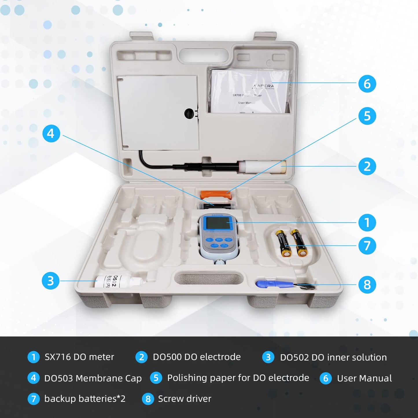 Apera Instruments SX751 pH/ORP/DO/Conductivity/TDS/Salinity/Resistivity/Portable Handheld Multiparameter Meter Kit, Silver
