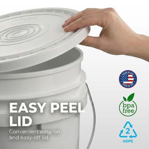 Hudson Exchange 7 Gallon (2 Pack) Large Bucket Pail Container with Easy Peel Lid, Food Grade BPA Free HDPE, White