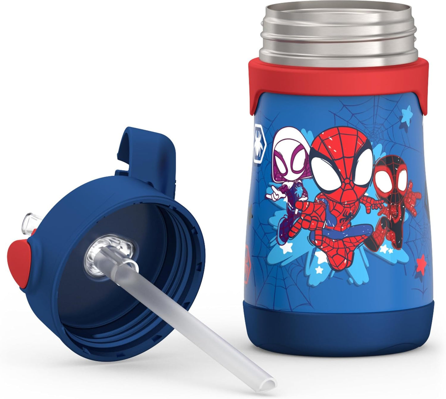 THERMOS Vacuum Insulated Stainless Steel Straw Bottle - 10oz, Spidey Design for Kids