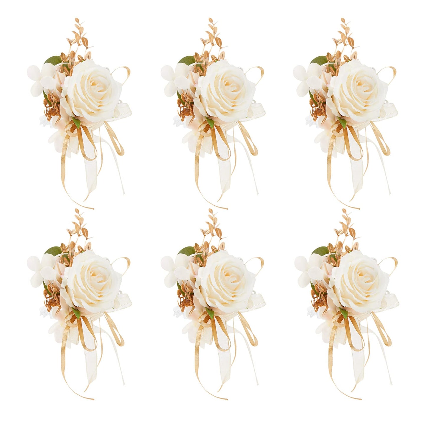 Meldel Rose Wrist Corsage for Girls Women Bride Bridesmaid, Set of 6, Champagne Hand Flower Wedding Artificial Flowers Accessories for Prom Party