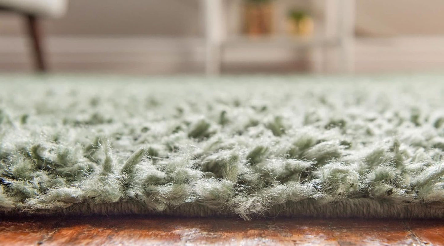 Unique Loom Davos Shag Collection Area Rug - Solid (5' 3" Square, Sage)