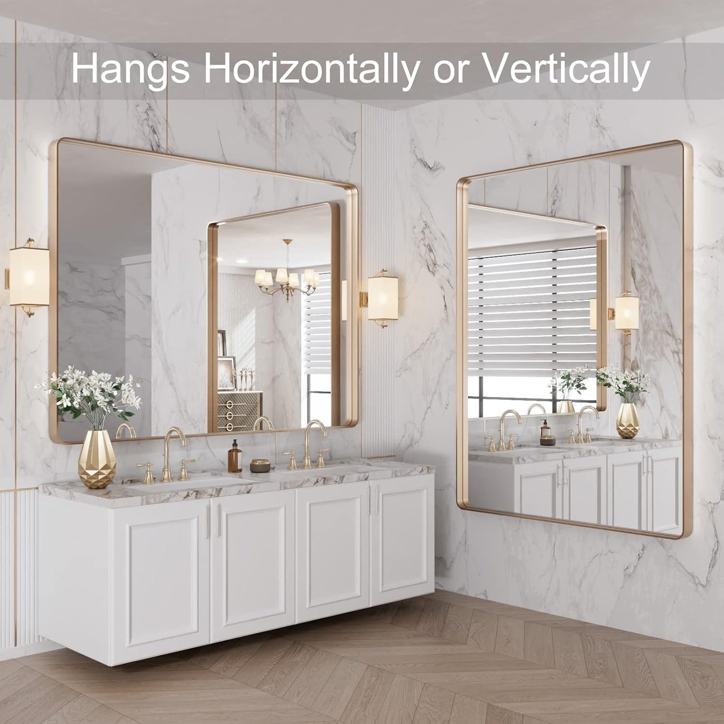 LOAAO Gold Bathroom Mirror - 48”X36” Rounded Rectangle Design | Anti-Rust Tempered Glass, Wall-Mounted