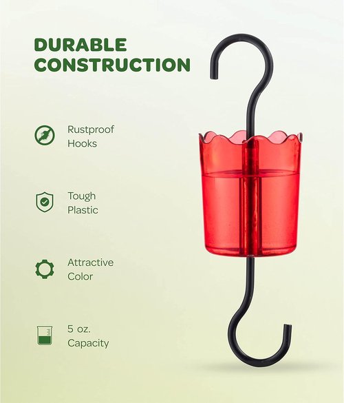 Ant Moat for Hummingbird Feeders - Durable Plastic Ant Guard Set of 2 | Rustproof Red S Hooks
