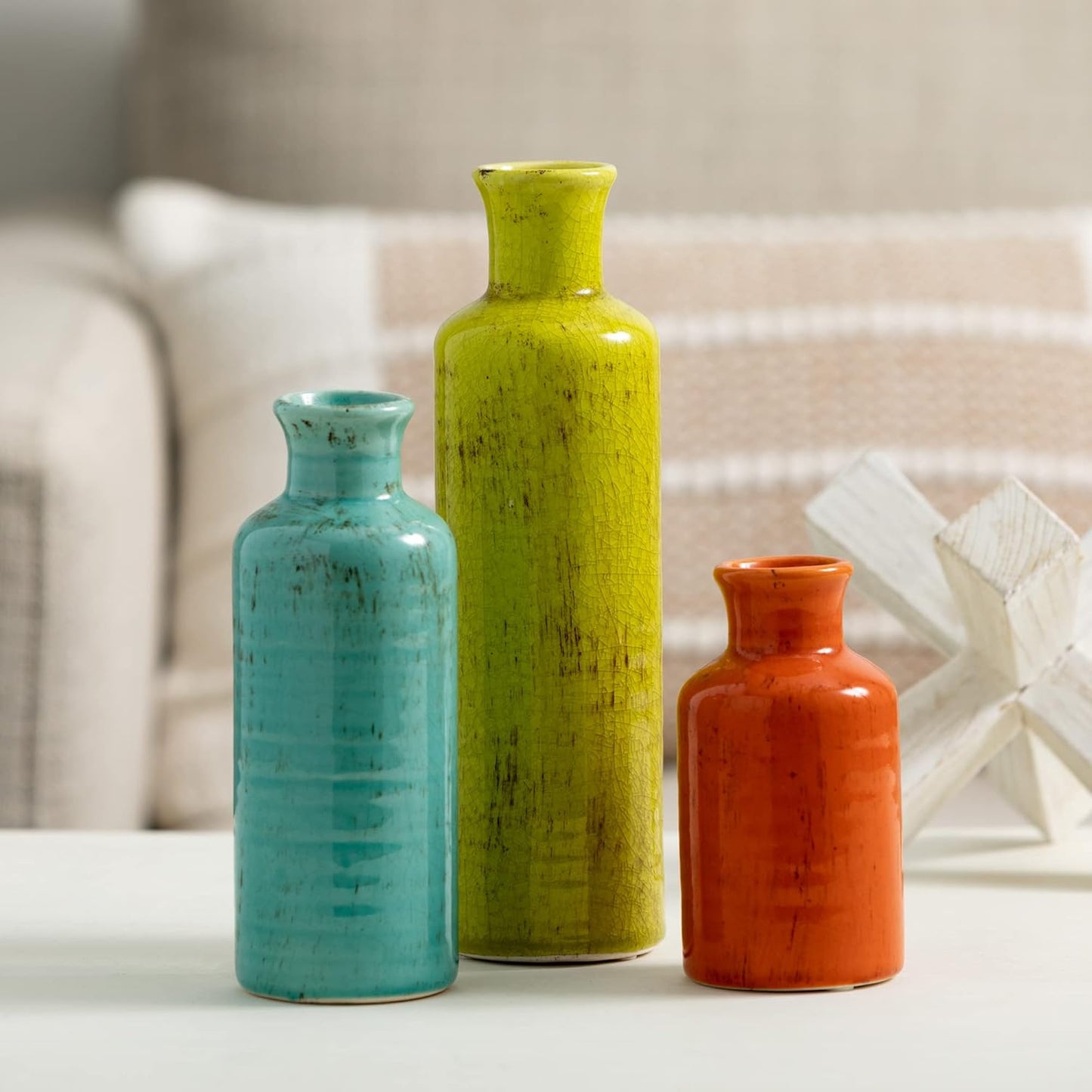 Red Vase Set - Boho Farmhouse Decor for Kitchen, Bedroom & Living Room - CM2407