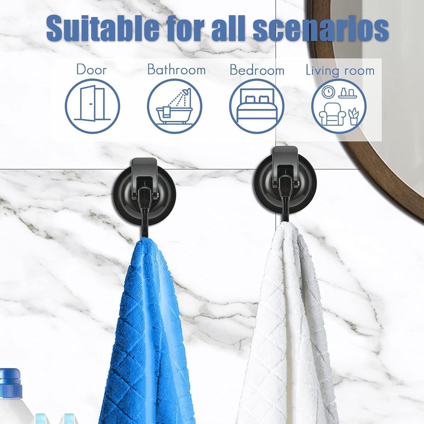 Skiennix Heavy Duty Vacuum Suction Cup Hooks - Easy Install No Hole Punching | Black (Set of 2)