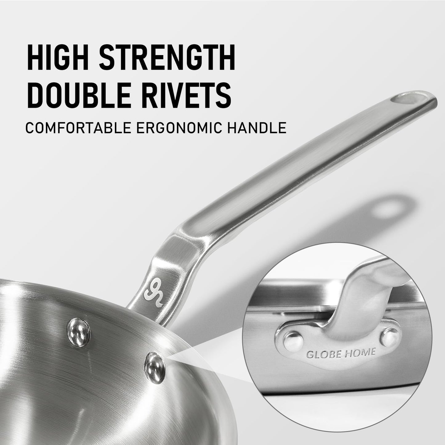 GLOBEHOME 10 Inch Stainless Steel Frying Pan - 5 Ply Stainless Clad Skillet with Aluminum Core, Durable and Even Heating, Professional Cookware for Induction, All Stoves, Oven and Dishwasher Safe