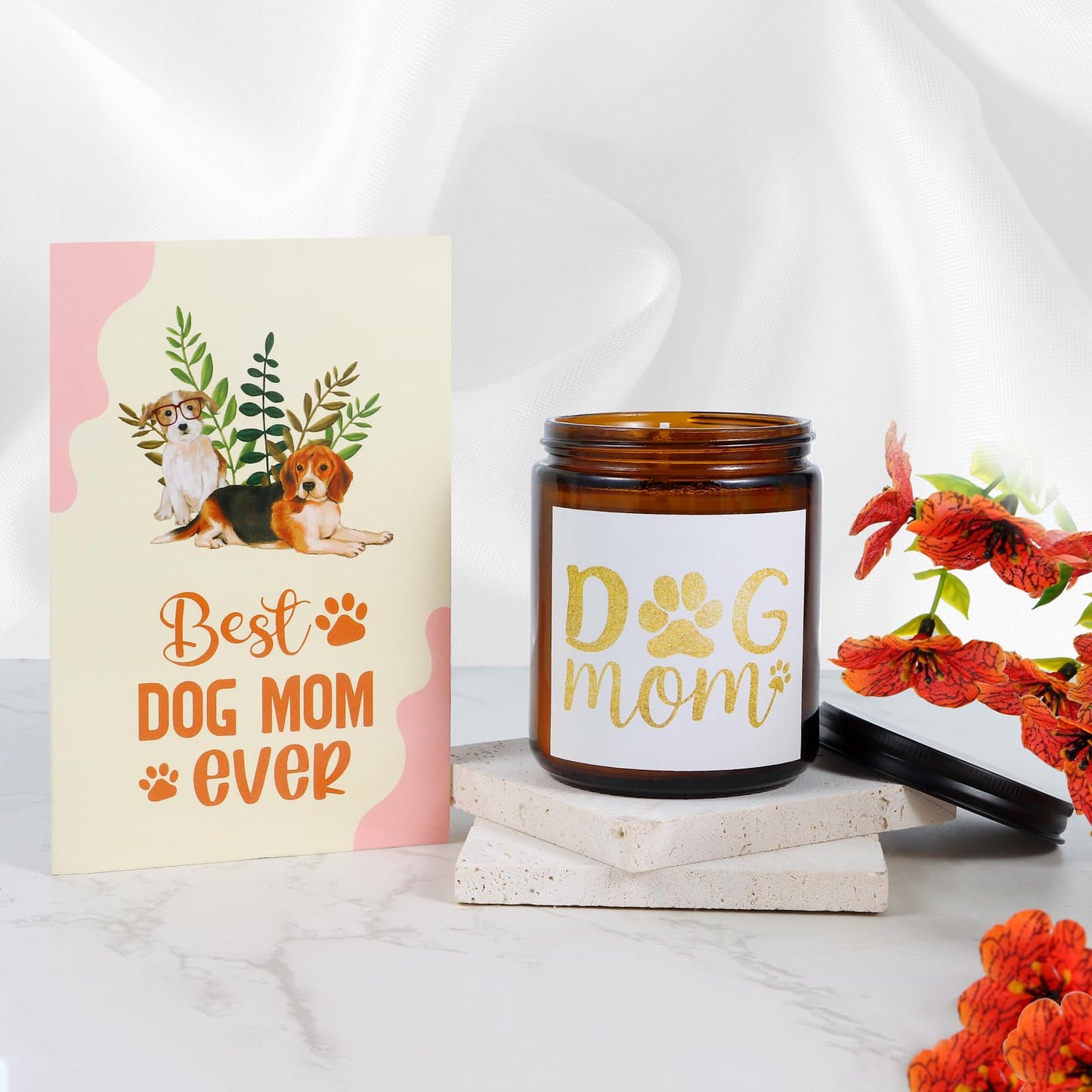 Dog Mom Gifts for Women Best Dog Mom Gifts Dog Gift Basket Cool Gifts for Dog Lovers Including Makeup Bag 20 oz Tumbler Keychain Socks Candle Bracelet Gift Card for Birthday Christmas Mothers Day