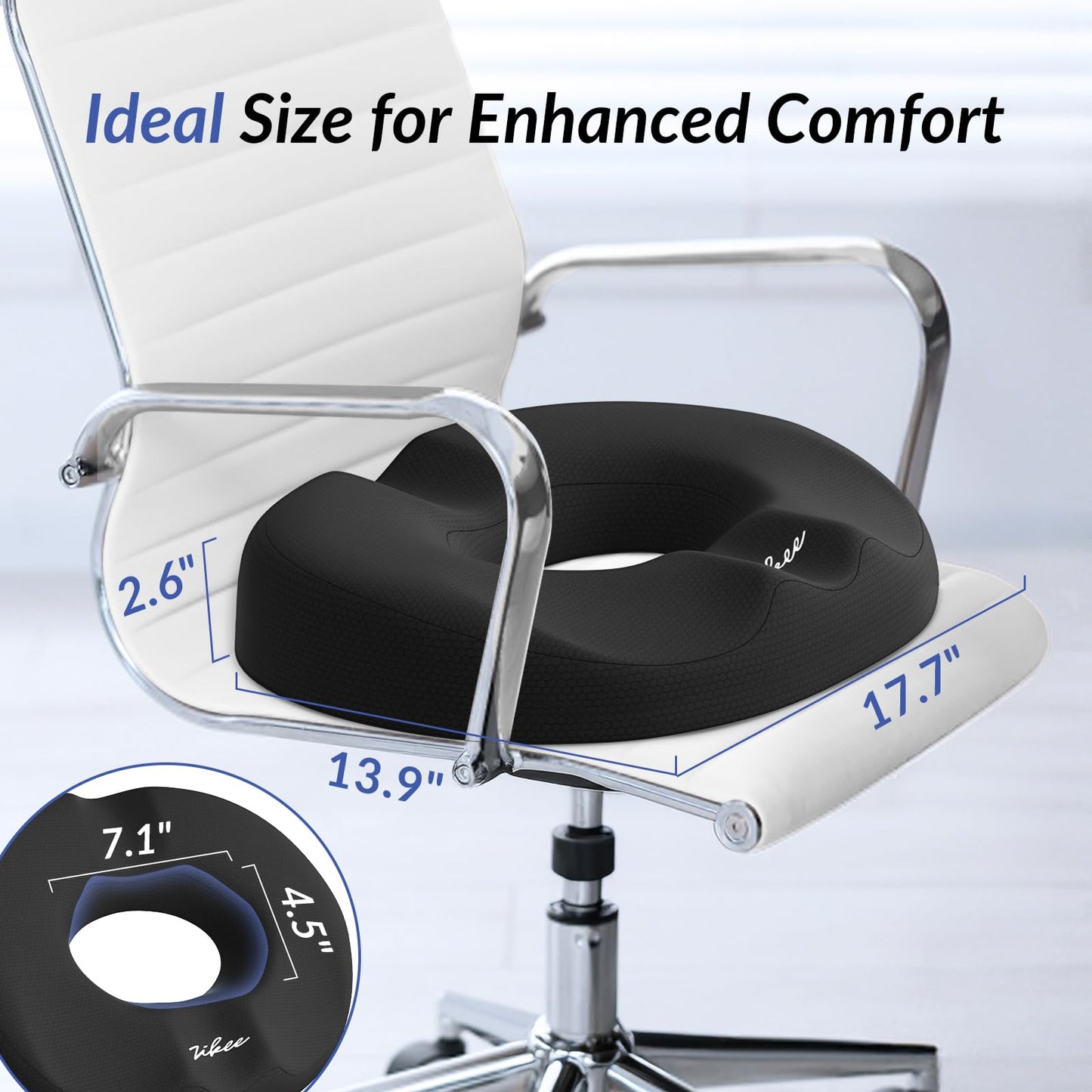 ZIKEE Donut Pillow Seat Cushion for Tailbone Pain, Hemorrhoid Pillow with Pressure Relief Hole & Thigh Slope Design for Postpartum & Post Surgery Sitting Relief, Donut Seat Cushion for Office & Home