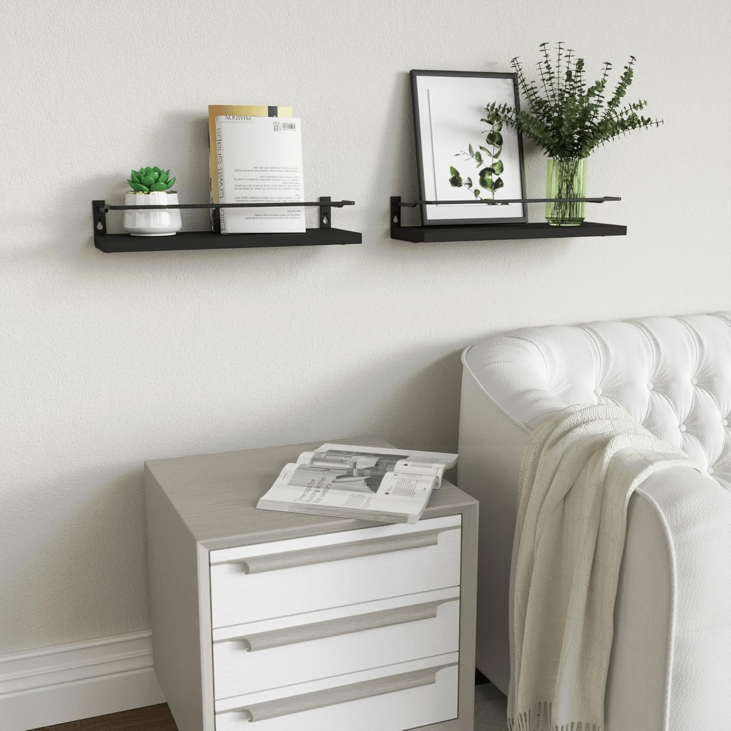 RICHER HOUSE Black Floating Bathroom Shelves - Over Toilet Storage Organizer with 2 Shelves