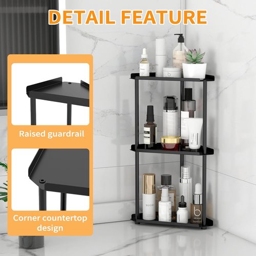 Jesginboo 3-Tier Bathroom Counter Organizer - Stylish Vanity Shelf for Skincare & Makeup - Black