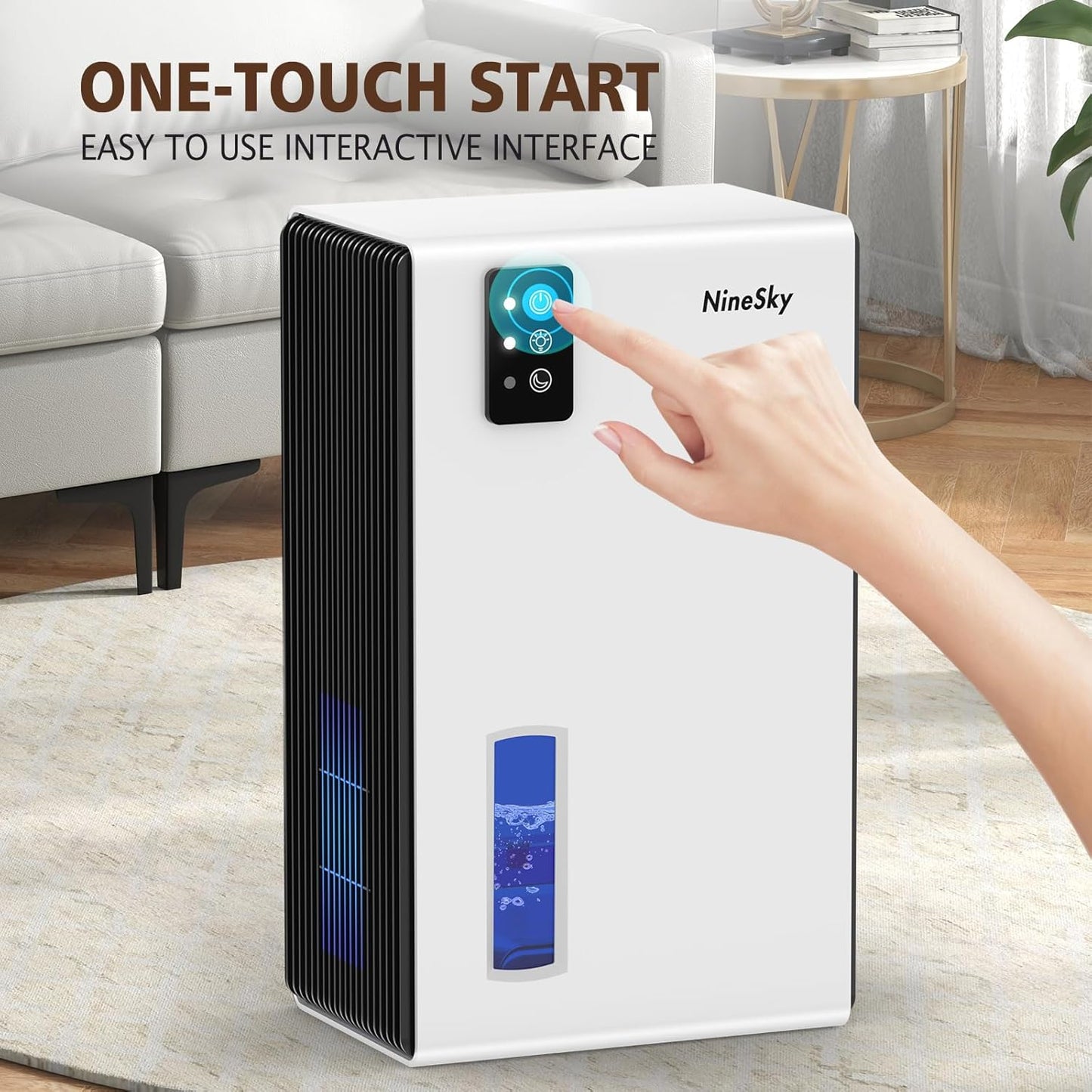 NineSky Dehumidifier - 1000 Sq.Ft. Quiet Home Dehumidifier with 95Oz Tank & 7-Color Light | White