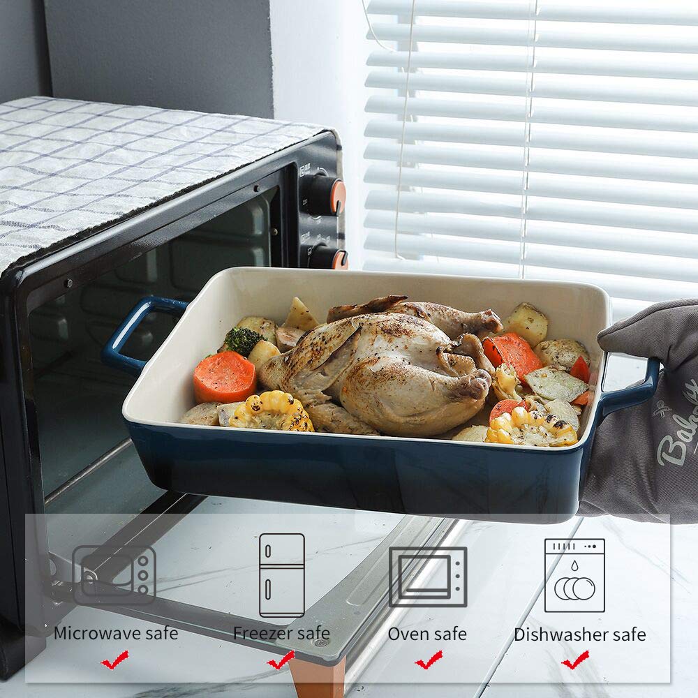 KOOV Bakeware Set, Ceramic Baking Dish, Rectangular Baking Pans Set, Casserole Dish for Cooking, Cake Dinner, Kitchen, Wrapping Upgrade, 12 x 8.5 Inches, 3-Piece (Gradient Blue)