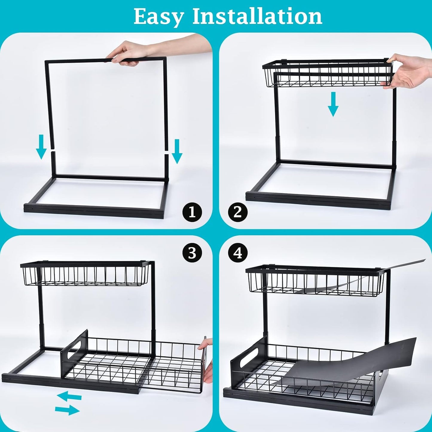 REALINN Under Sink Organizer - 2-Tier Pull-Out Cabinet Storage Shelf | Black, Easy Access Design
