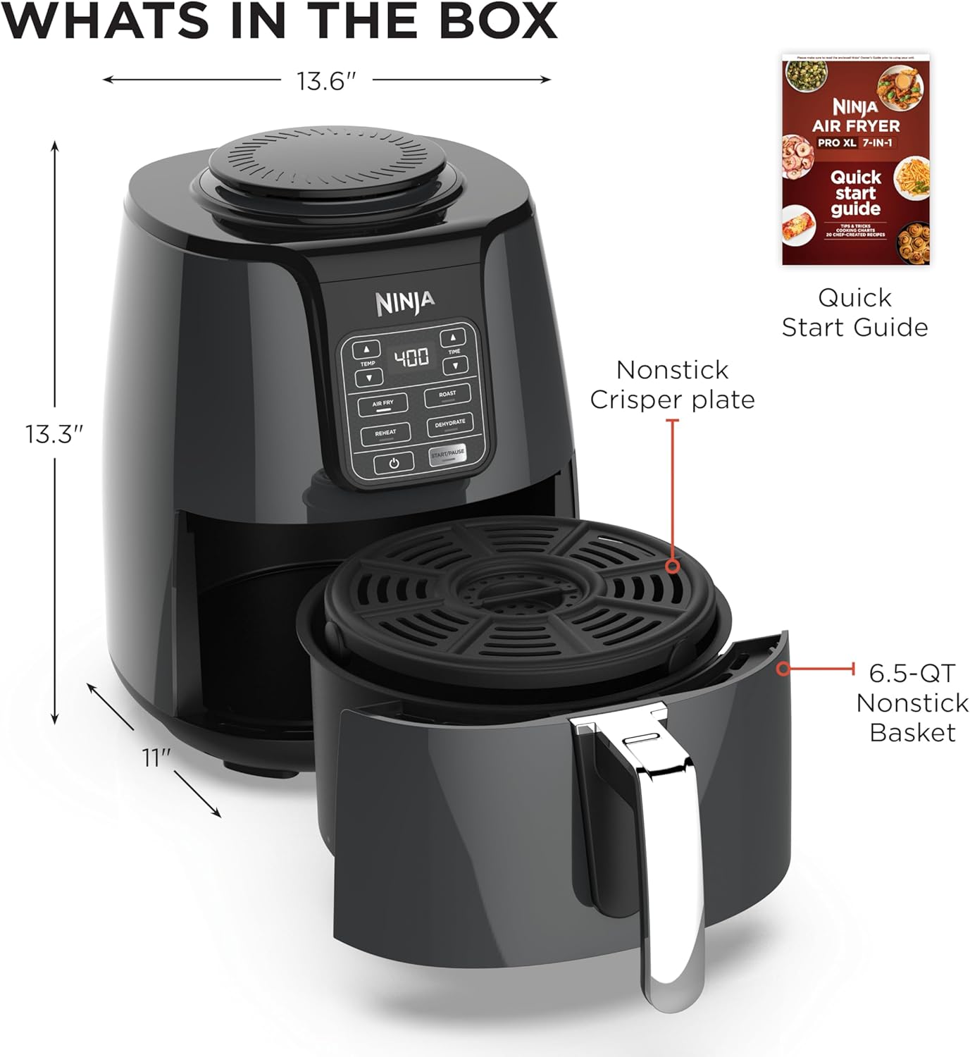 Ninja Air Fryer - 4 QT Capacity | 4-in-1 Cooking Functions | Dishwasher Safe | Includes 20 Healthy Recipes | Grey