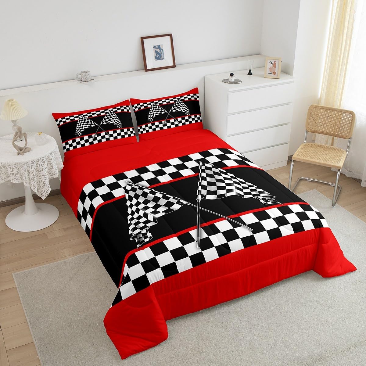 Cartoon Police Car Bedding Set Red Fire Truck Comforter Set for Kids Boys Fire Extinguisher Duvet Set Airplane Comforter 1 Comforter Set with 2 Pillowcases Full Size Boys