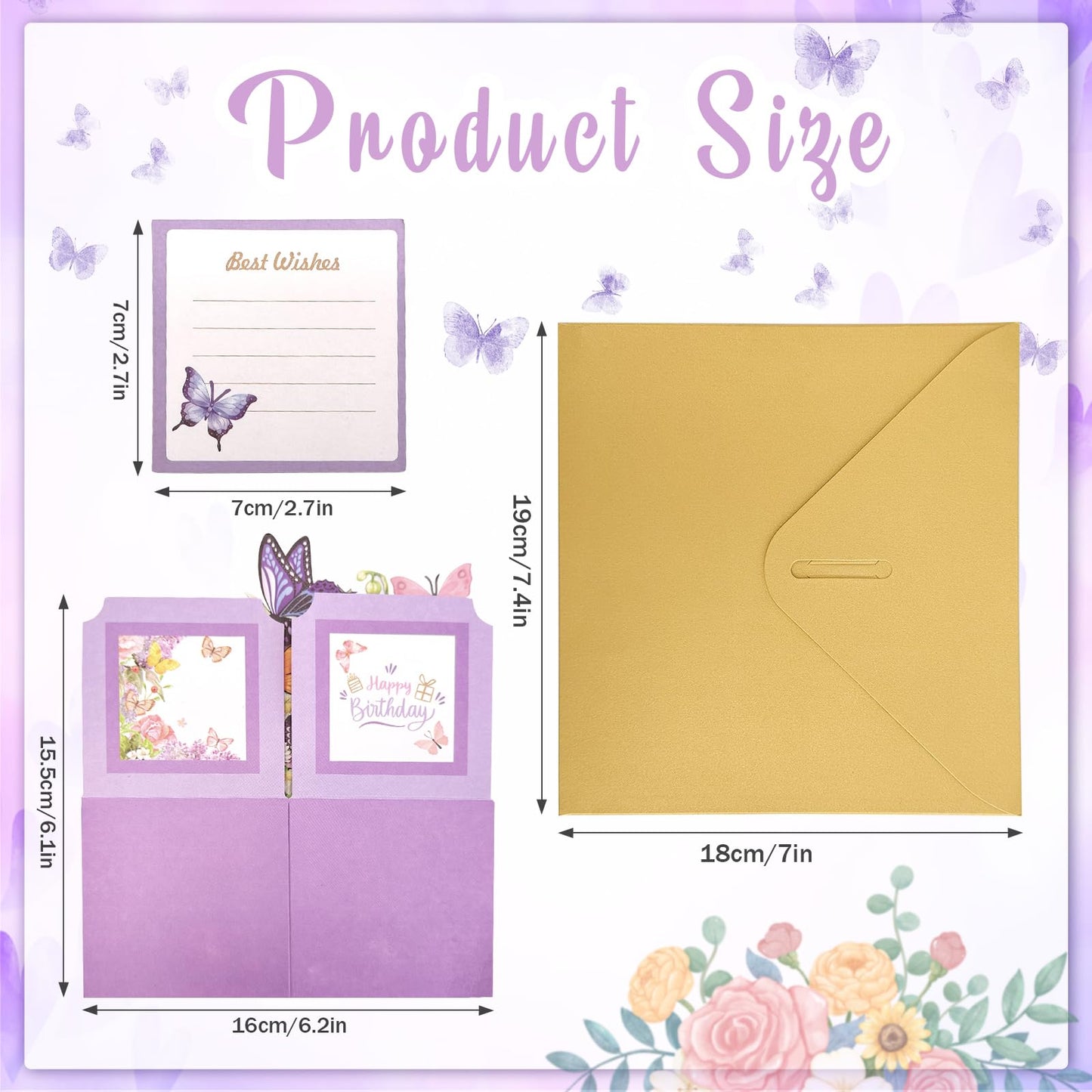Hierein Birthday Cards for Women, Butterfly Pop Up Card Box, Happy Birthday Gifts Cards for Women, Daughter, Mom, Sister, Friend, Butterflies & Flowers Greeting Card with Blank Notecard & Envelope