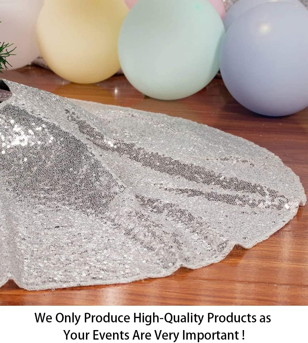 48-Inch Silver Sequin Christmas Tree Skirt - Reusable Holiday Decor for Festive Parties