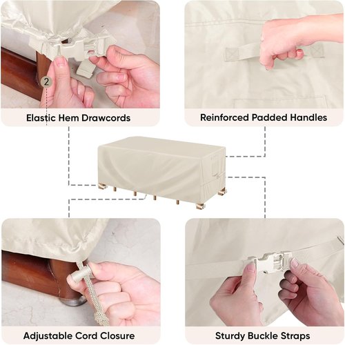 BALEINE Outdoor Furniture Covers - Waterproof Heavy Duty Oxford Table Cover | Beige 108"L×82"W×28"H