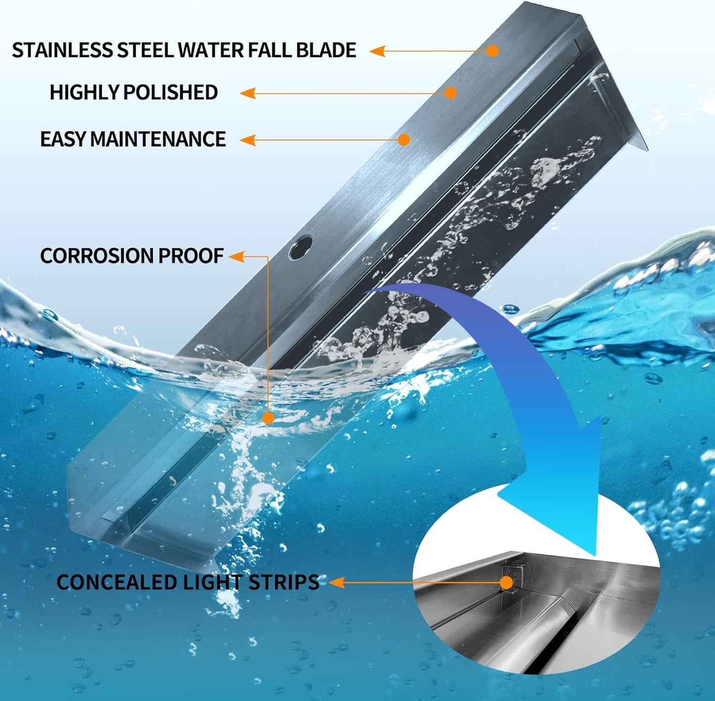 304 Stainless Steel Pool Waterfall Stream Element,Extension Stream,Garden Waterfall DIY Fountain for Garden,Yard,Terrace,Pond Basin,Fountain,Balcony